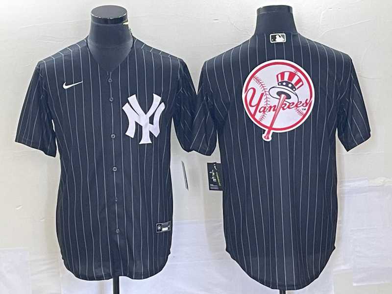 Men%27s New York Yankees Blank Black Pinstripe Cool Base Stitched Baseball Jersey2